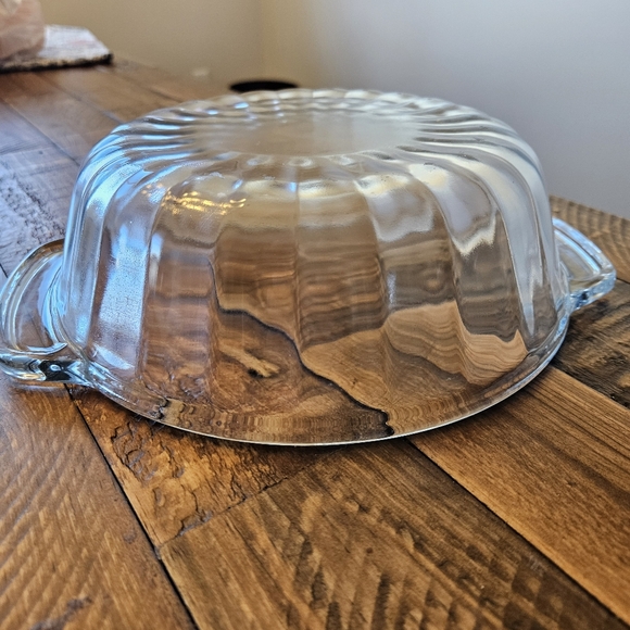 Vtg 1.5 Qt Heavy Ribbed Clear Glass Casserole Baking Dish with Lid And Handles - Picture 8 of 11